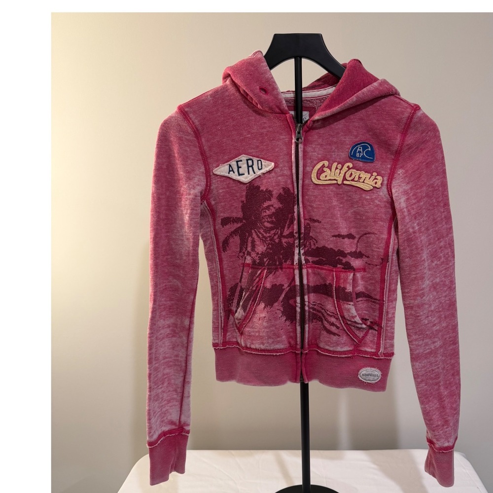 Aeropostale Pink Acid Wash Rockaway Surfing Club Full Zip Hoodie XS